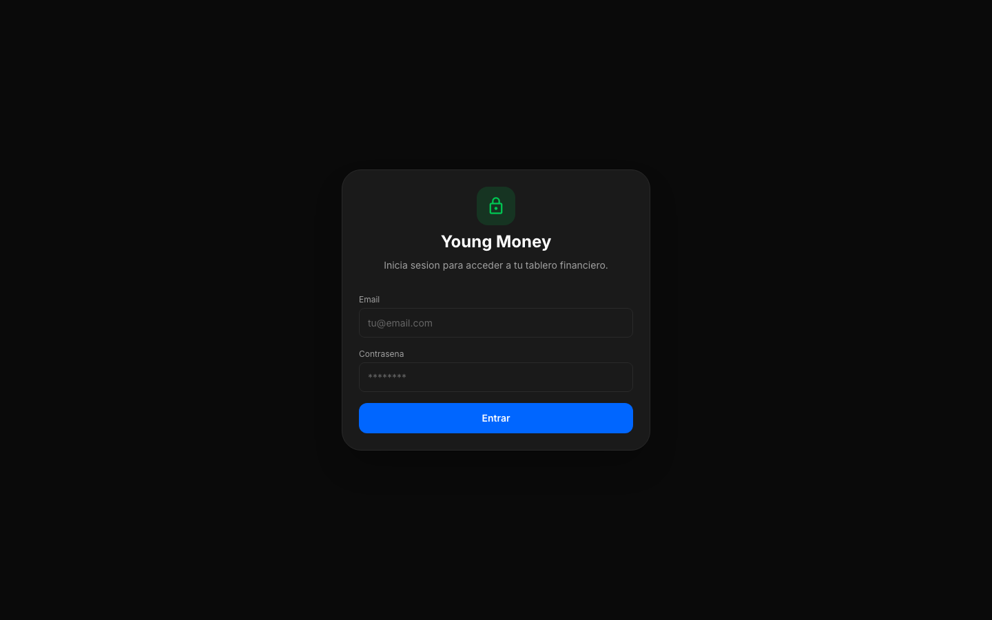 Vista previa de la aplicacion de finanzas Young Money